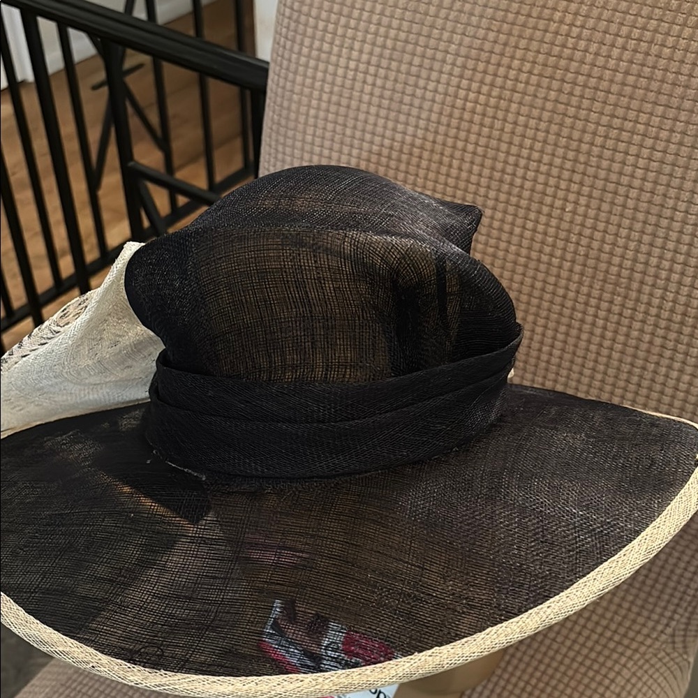 Elegant Black and Cream Wide-Brim Hat